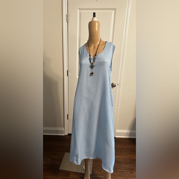 NIP-Boho Linen blend V-Neck Maxi Dress (Pockets) - Picture 4 of 5